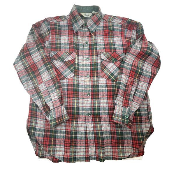 VTG Woolrich Flannel Shirt Red Green Wool Blend Plaid USA Made Men's XL Outdoor - Picture 2 of 8